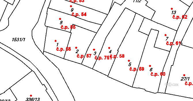 Tachov 751 na parcele st. 3 v KÚ Tachov, Katastrální mapa
