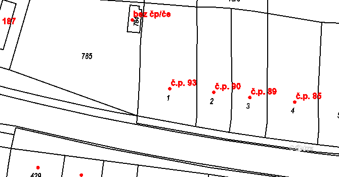 Daskabát 93 na parcele st. 1 v KÚ Daskabát, Katastrální mapa