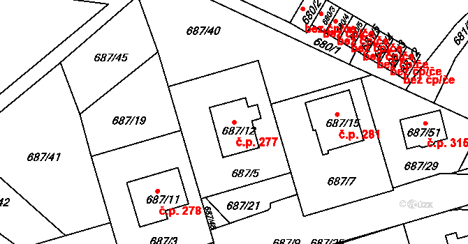 Děčín VII-Chrochvice 277, Děčín na parcele st. 687/12 v KÚ Chrochvice, Katastrální mapa