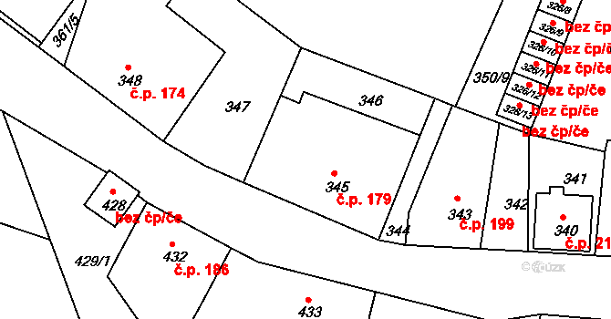 Košťálov 179 na parcele st. 345 v KÚ Košťálov, Katastrální mapa