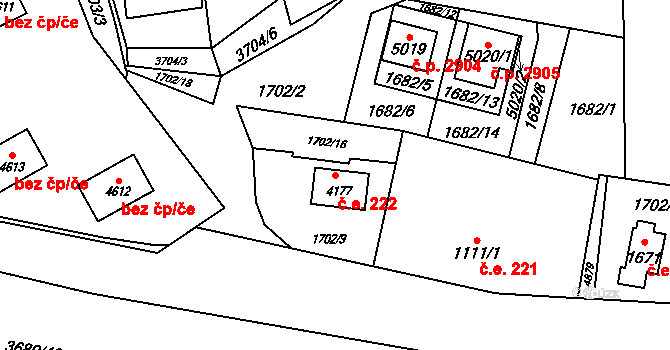 Rožnov pod Radhoštěm 222 na parcele st. 4177 v KÚ Rožnov pod Radhoštěm, Katastrální mapa