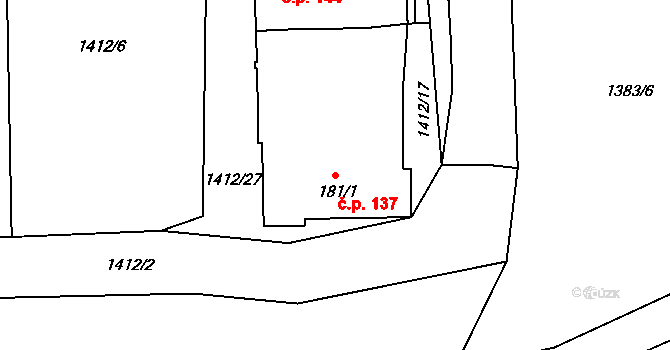 Chýnov 137 na parcele st. 181/1 v KÚ Chýnov u Tábora, Katastrální mapa