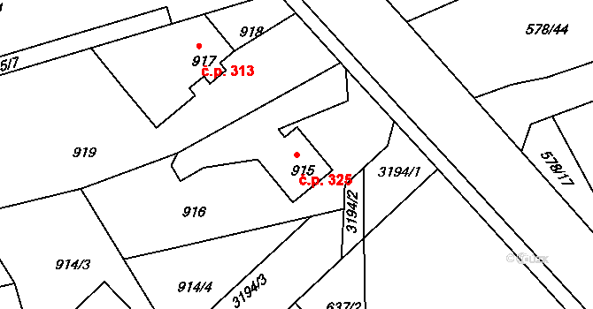 Planá nad Lužnicí 325 na parcele st. 915 v KÚ Planá nad Lužnicí, Katastrální mapa