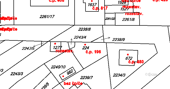Zliv 196 na parcele st. 224 v KÚ Zliv u Českých Budějovic, Katastrální mapa
