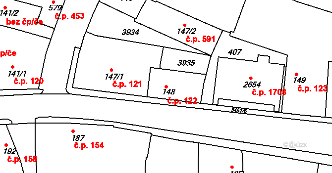 Lysá nad Labem 122 na parcele st. 148 v KÚ Lysá nad Labem, Katastrální mapa