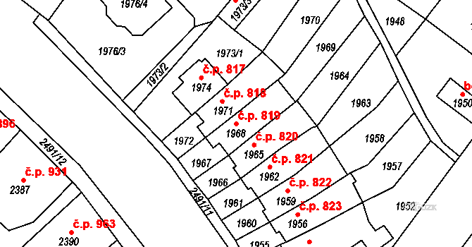 Duchcov 819 na parcele st. 1968 v KÚ Duchcov, Katastrální mapa