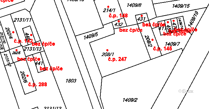 Chornice 247 na parcele st. 208/1 v KÚ Chornice, Katastrální mapa
