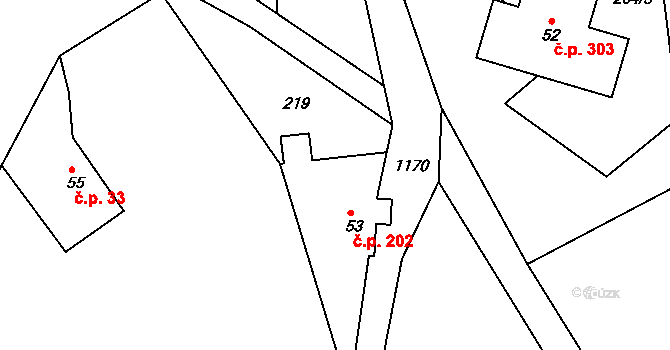Cínovec 202, Dubí na parcele st. 53 v KÚ Cínovec, Katastrální mapa