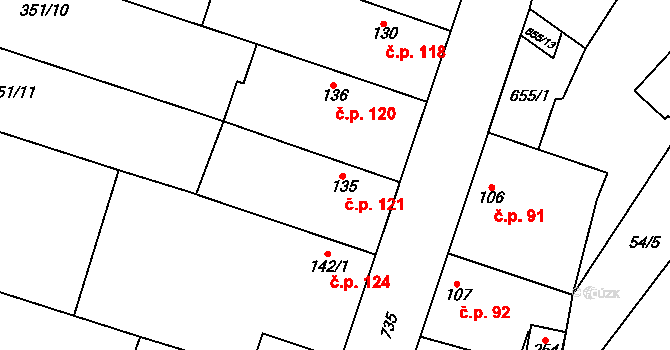Chlumín 121 na parcele st. 135 v KÚ Chlumín, Katastrální mapa