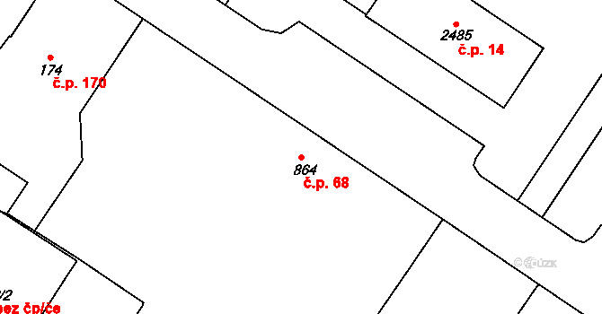Střed 68, Rokycany na parcele st. 864 v KÚ Rokycany, Katastrální mapa
