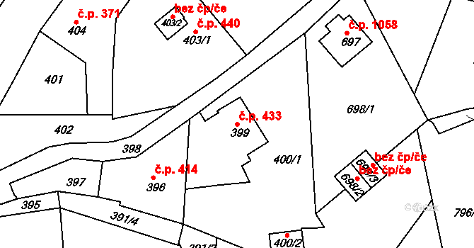 Sokolov 433 na parcele st. 399 v KÚ Sokolov, Katastrální mapa