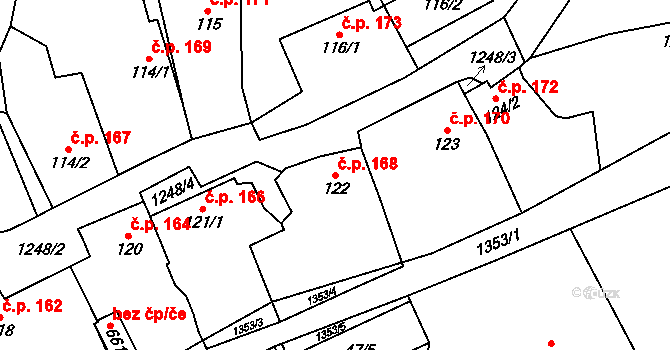 Liběchov 168 na parcele st. 122 v KÚ Liběchov, Katastrální mapa