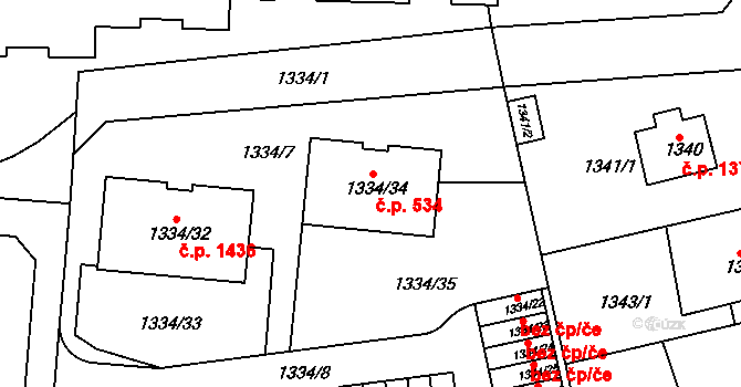 Modřany 534, Praha na parcele st. 1334/34 v KÚ Modřany, Katastrální mapa