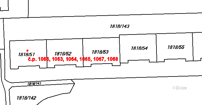Hostivař 1063,1064,1065,1066,, Praha na parcele st. 1818/53 v KÚ Hostivař, Katastrální mapa