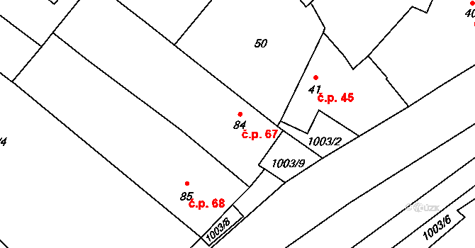 Břežany II 67 na parcele st. 84 v KÚ Břežany II, Katastrální mapa