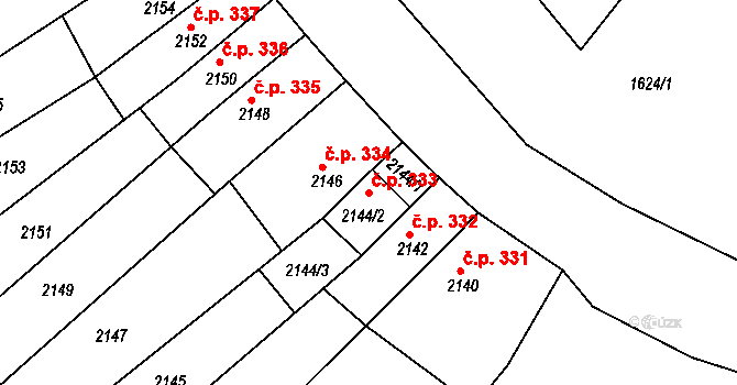 Příbram III 333, Příbram na parcele st. 2144/2 v KÚ Příbram, Katastrální mapa