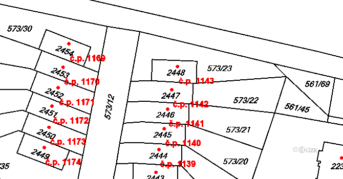 Vrchlabí 1142 na parcele st. 2447 v KÚ Vrchlabí, Katastrální mapa