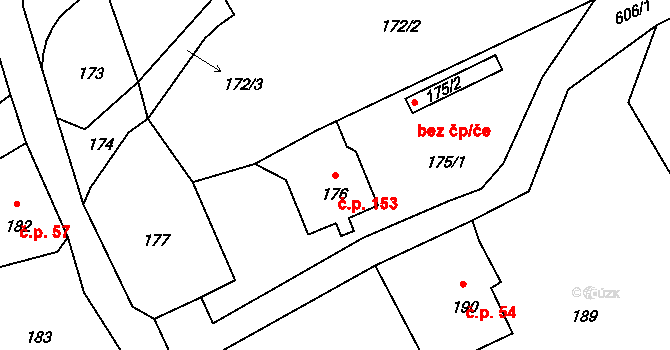 Dolní Libchava 153, Česká Lípa na parcele st. 176 v KÚ Dolní Libchava, Katastrální mapa