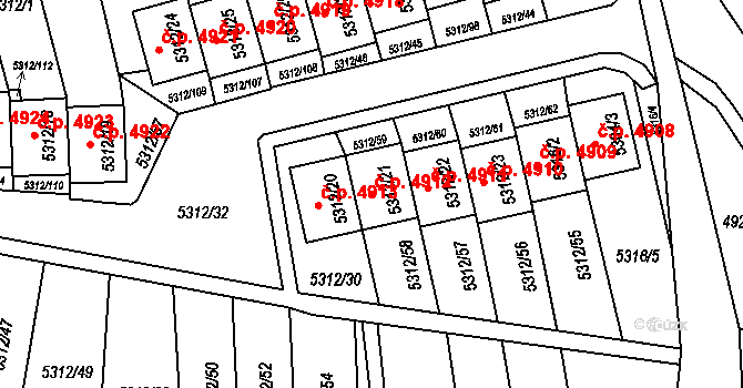 Chomutov 4912 na parcele st. 5312/21 v KÚ Chomutov I, Katastrální mapa