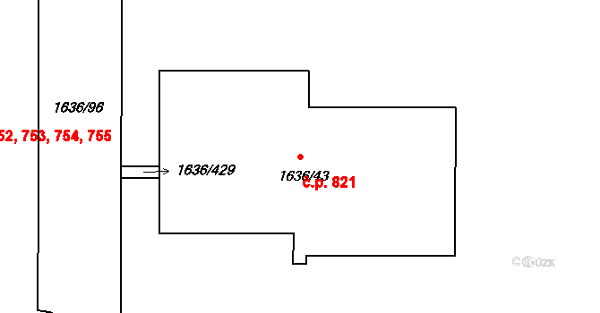 Teplické Předměstí 821, Bílina na parcele st. 1636/43 v KÚ Bílina, Katastrální mapa