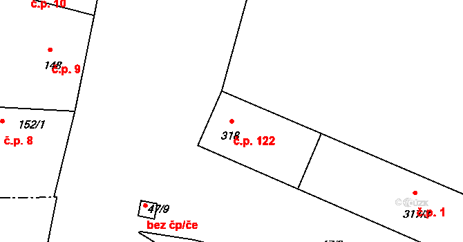Velké Chvalovice 122, Pečky na parcele st. 318 v KÚ Velké Chvalovice, Katastrální mapa