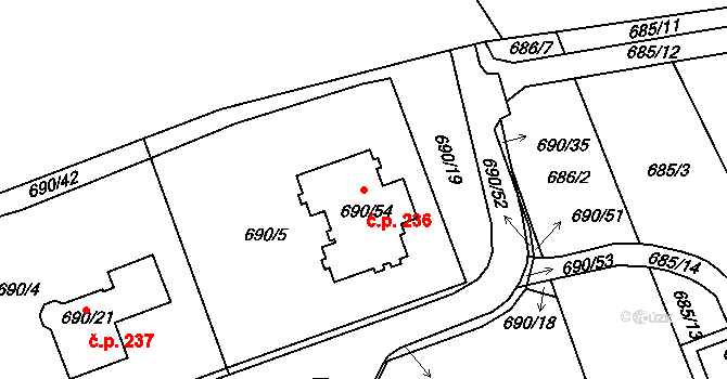 Březenec 236, Jirkov na parcele st. 690/54 v KÚ Březenec, Katastrální mapa