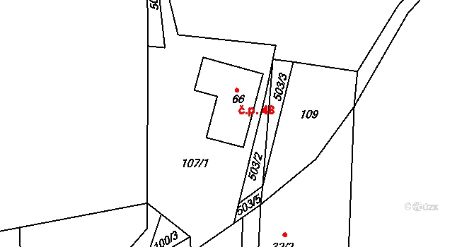 Miletín 48, Onomyšl na parcele st. 66 v KÚ Miletín u Onomyšle, Katastrální mapa