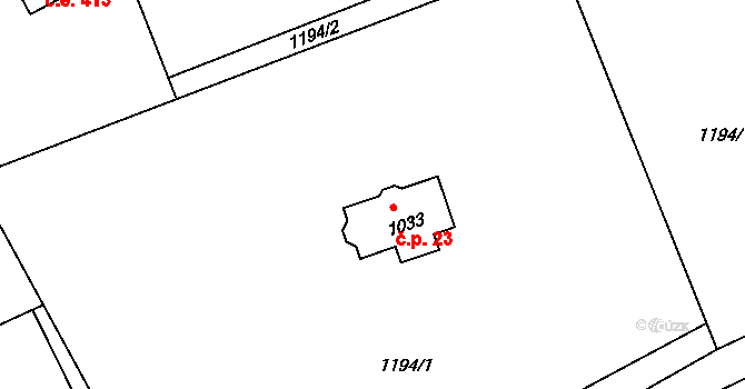 Borová Lhota 23, Pyšely na parcele st. 1033 v KÚ Pyšely, Katastrální mapa