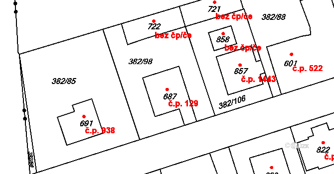 Rudná 129 na parcele st. 687 v KÚ Dušníky u Rudné, Katastrální mapa