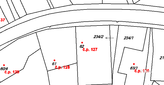 Chedrbí 127, Krchleby na parcele st. 62 v KÚ Chedrbí, Katastrální mapa