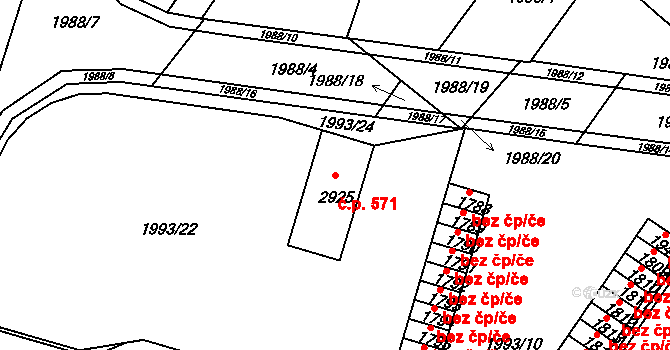 Malá Strana 571, Týn nad Vltavou na parcele st. 2925 v KÚ Týn nad Vltavou, Katastrální mapa