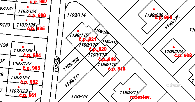 Vejprnice 819 na parcele st. 1199/113 v KÚ Vejprnice, Katastrální mapa
