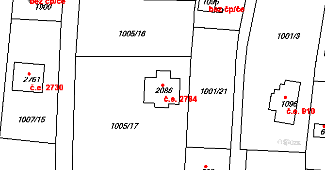 Litice 2784, Plzeň na parcele st. 2086 v KÚ Valcha, Katastrální mapa