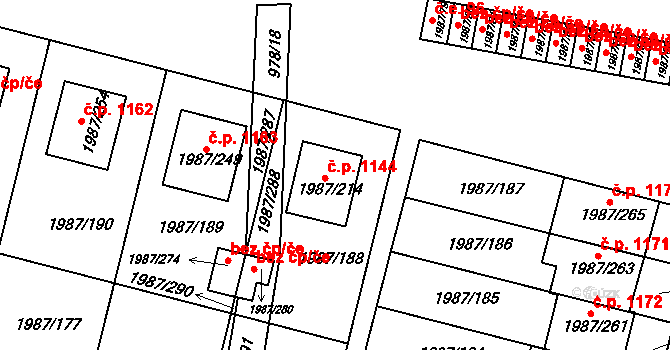 Nýřany 1144 na parcele st. 1987/214 v KÚ Nýřany, Katastrální mapa