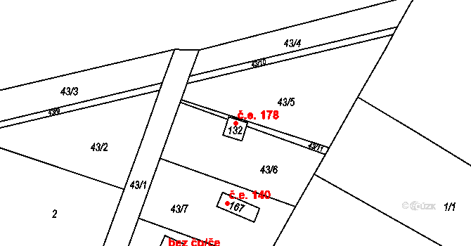 Žirecká Podstráň 178, Dvůr Králové nad Labem na parcele st. 132 v KÚ Žirecká Podstráň, Katastrální mapa