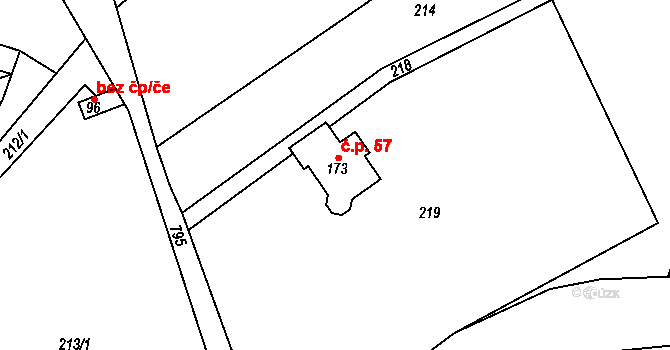 Lhota 57, Chuchelna na parcele st. 173 v KÚ Lhota Komárov, Katastrální mapa
