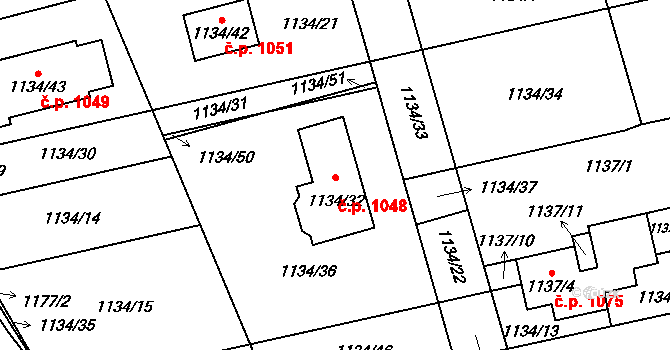 Štramberk 1048 na parcele st. 1134/32 v KÚ Štramberk, Katastrální mapa