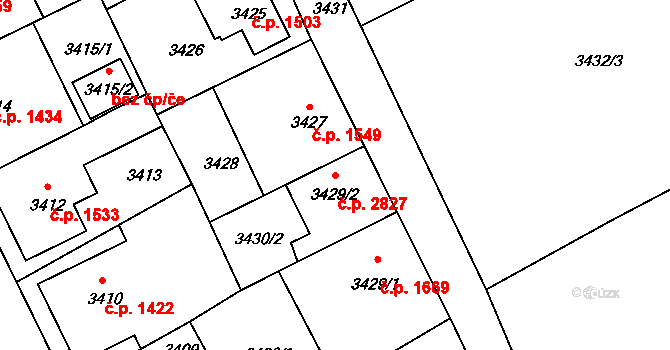 Varnsdorf 2827 na parcele st. 3429/2 v KÚ Varnsdorf, Katastrální mapa