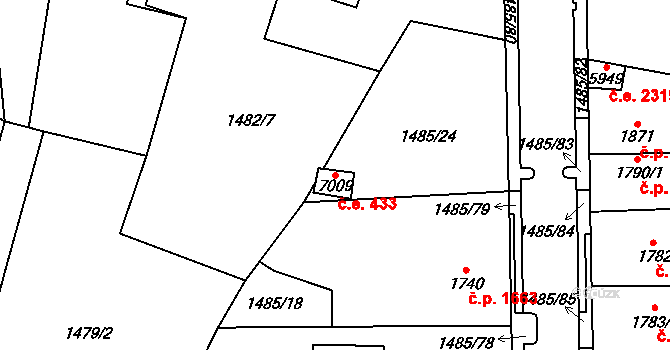 Cheb 433 na parcele st. 7009 v KÚ Cheb, Katastrální mapa
