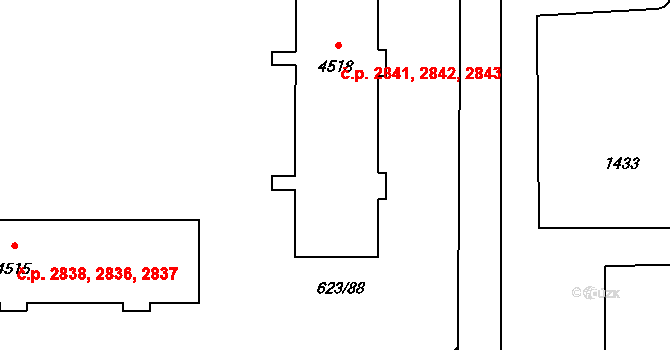 Zábřeh 2841,2842,2843, Ostrava na parcele st. 4518 v KÚ Zábřeh nad Odrou, Katastrální mapa