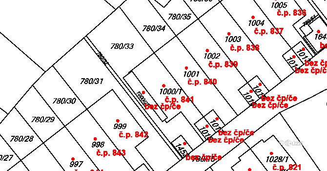 Luhačovice 841 na parcele st. 1000/1 v KÚ Luhačovice, Katastrální mapa