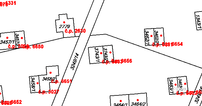 Zlín 3033 na parcele st. 3743/1 v KÚ Zlín, Katastrální mapa