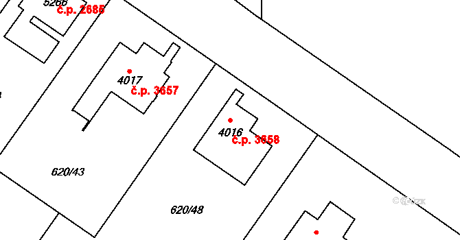 Zlín 3658 na parcele st. 4016 v KÚ Zlín, Katastrální mapa