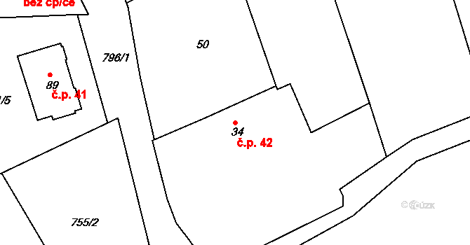 Jamnice 42, Stěbořice na parcele st. 34 v KÚ Jamnice, Katastrální mapa