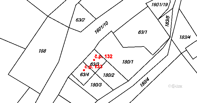 Radkov 132 na parcele st. 63/3 v KÚ Radkov u Vítkova, Katastrální mapa