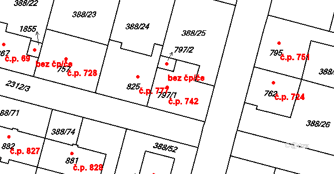 Kateřinky 742, Opava na parcele st. 797/1 v KÚ Kateřinky u Opavy, Katastrální mapa