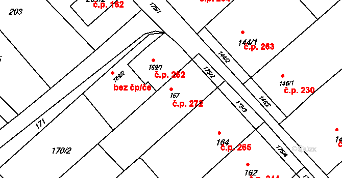 Kobeřice u Brna 272 na parcele st. 167 v KÚ Kobeřice u Brna, Katastrální mapa