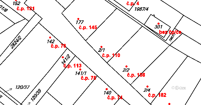 Drysice 110 na parcele st. 2/1 v KÚ Drysice, Katastrální mapa