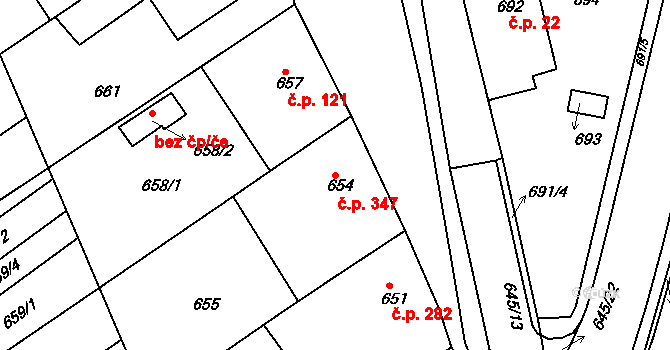 Buchlovice 347 na parcele st. 654 v KÚ Buchlovice, Katastrální mapa