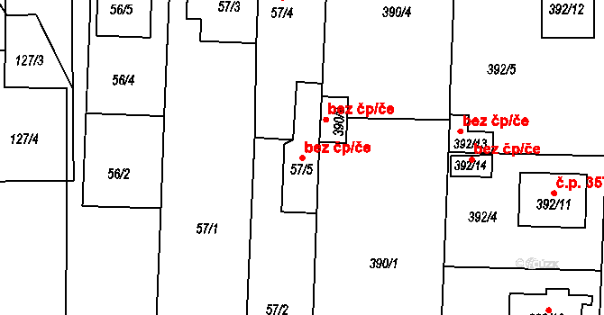 Holešov 49474405 na parcele st. 57/5 v KÚ Všetuly, Katastrální mapa
